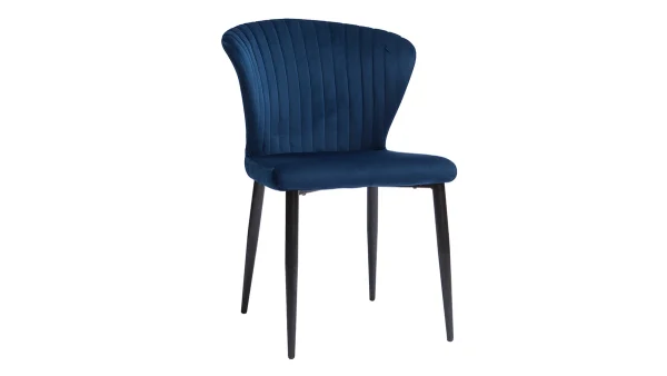 qualité supérieure Chaises Design En Tissu Velours Bleu Et Métal Noir (lot De 2) KAYEL 4