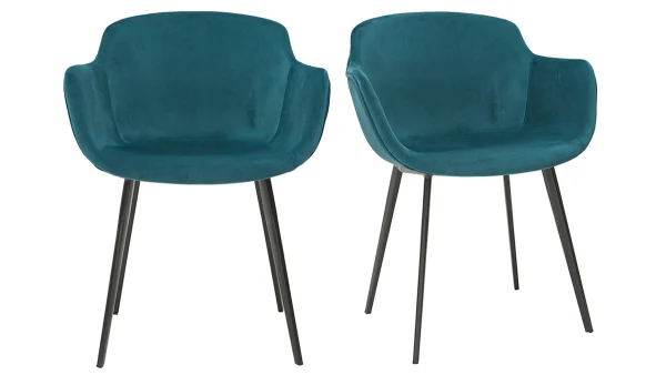 Chaises Design En Tissu Velours Bleu Pétrole Et Métal Noir (lot De 2) SAKE 1