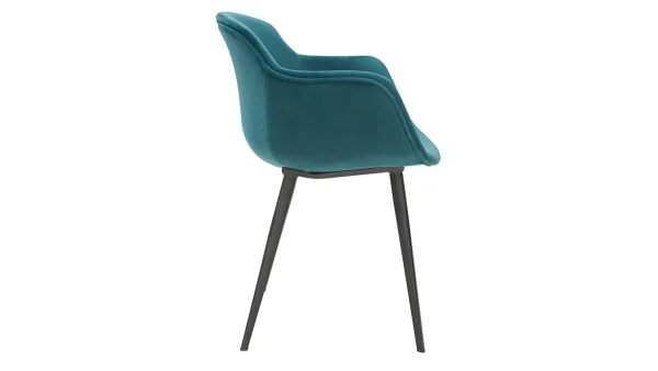 Chaises Design En Tissu Velours Bleu Pétrole Et Métal Noir (lot De 2) SAKE 5