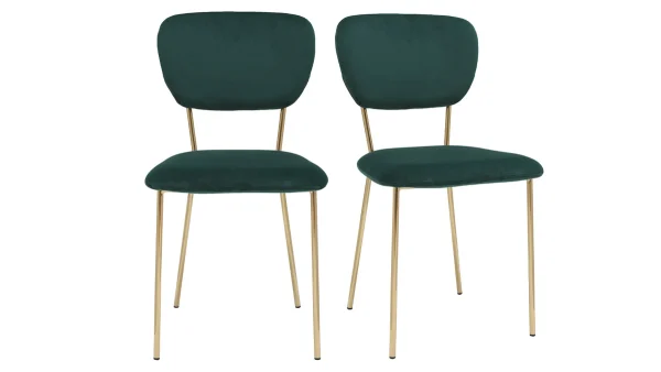 Meilleur Service Chaises Design En Tissu Velours Gaufré Vert Foncé Et Métal Doré (lot De 2) LEPIDUS 1