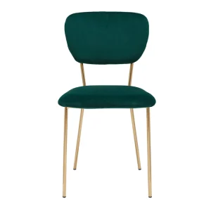 Meilleur Service Chaises Design En Tissu Velours Gaufré Vert Foncé Et Métal Doré (lot De 2) LEPIDUS 13
