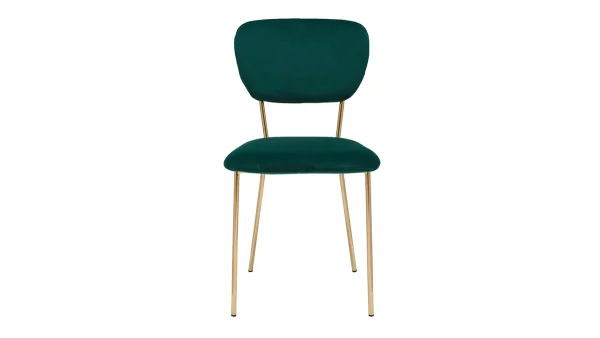 Meilleur Service Chaises Design En Tissu Velours Gaufré Vert Foncé Et Métal Doré (lot De 2) LEPIDUS 3