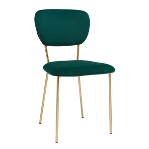 Meilleur Service Chaises Design En Tissu Velours Gaufré Vert Foncé Et Métal Doré (lot De 2) LEPIDUS 15