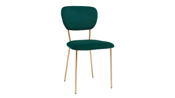 Meilleur Service Chaises Design En Tissu Velours Gaufré Vert Foncé Et Métal Doré (lot De 2) LEPIDUS 4