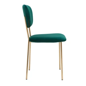 Meilleur Service Chaises Design En Tissu Velours Gaufré Vert Foncé Et Métal Doré (lot De 2) LEPIDUS 17
