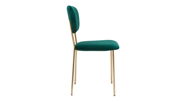 Meilleur Service Chaises Design En Tissu Velours Gaufré Vert Foncé Et Métal Doré (lot De 2) LEPIDUS 5