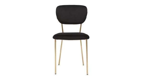 soldes pas cher Chaises Design En Tissu Velours Noir Et Métal Doré (lot De 2) LEPIDUS 3