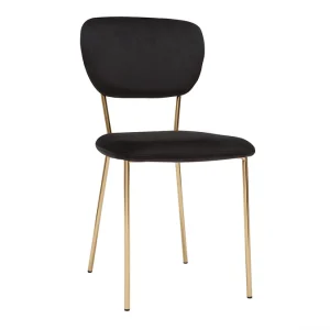 soldes pas cher Chaises Design En Tissu Velours Noir Et Métal Doré (lot De 2) LEPIDUS 15