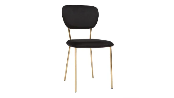 soldes pas cher Chaises Design En Tissu Velours Noir Et Métal Doré (lot De 2) LEPIDUS 4