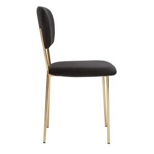 soldes pas cher Chaises Design En Tissu Velours Noir Et Métal Doré (lot De 2) LEPIDUS 17