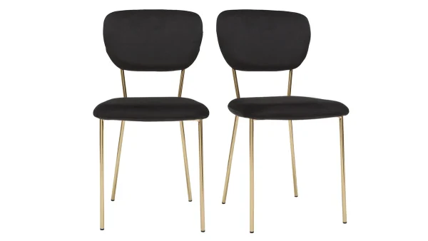 soldes pas cher Chaises Design En Tissu Velours Noir Et Métal Doré (lot De 2) LEPIDUS 1
