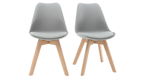 Chaises Design Gris Et Bois Clair Massif (lot De 2) PAULINE Achat 1