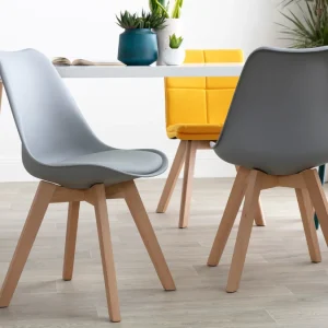 Chaises Design Gris Et Bois Clair Massif (lot De 2) PAULINE Achat 26