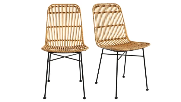 Top ventes Chaises En Rotin Et Métal Noir (lot De 2) MALACCA 1