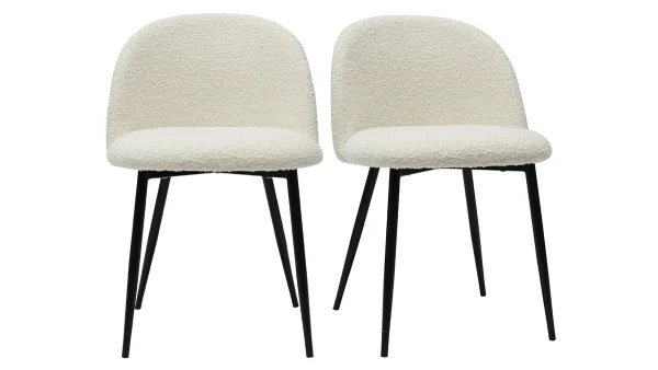 acheter Chaises En Tissu Effet Laine Bouclée écru Et Métal Noir (lot De 2) CELESTE 1