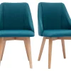 Chaises En Tissu Effet Velours Texturé Bleu Canard Et Bois Clair Massif (lot De 2) HIGGINS 26