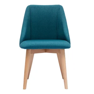 Chaises En Tissu Effet Velours Texturé Bleu Canard Et Bois Clair Massif (lot De 2) HIGGINS 12