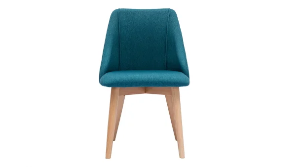 Chaises En Tissu Effet Velours Texturé Bleu Canard Et Bois Clair Massif (lot De 2) HIGGINS 3