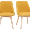 Chaises En Tissu Effet Velours Texturé Jaune Moutarde Et Bois Massif (lot De 2) HIGGINS 26