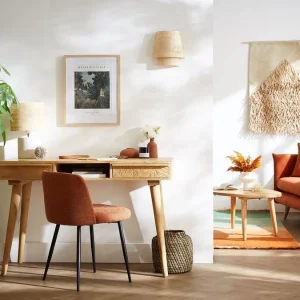 luxe soldes Chaises En Tissu Effet Velours Texturé Terre Brûlée Et Métal Noir (lot De 2) MONTI 26
