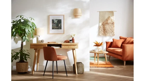 luxe soldes Chaises En Tissu Effet Velours Texturé Terre Brûlée Et Métal Noir (lot De 2) MONTI 9