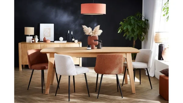 luxe soldes Chaises En Tissu Effet Velours Texturé Terre Brûlée Et Métal Noir (lot De 2) MONTI 8
