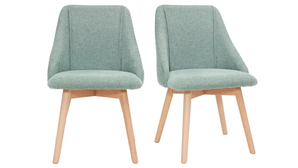Chaises En Tissu Effet Velours Texturé Vert Céladon Et Bois Clair Massif (lot De 2) HIGGINS design à la mode 1