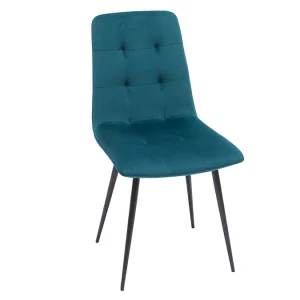 Chaises En Tissu Velours Gaufré Bleu Pétrole Et Métal Noir (lot De 2) ESCAPE france en ligne 14