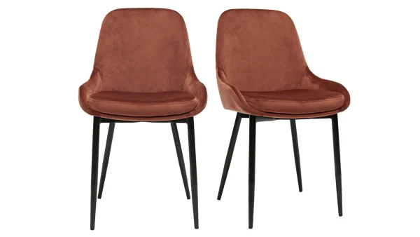 aux meilleurs prix Chaises En Tissu Velours Rouge Tomette Et Métal Noir (lot De 2) HOLO 1