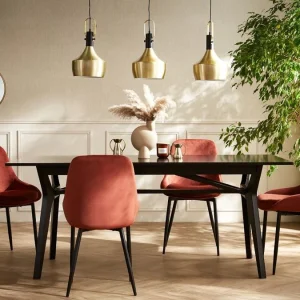 aux meilleurs prix Chaises En Tissu Velours Rouge Tomette Et Métal Noir (lot De 2) HOLO 23