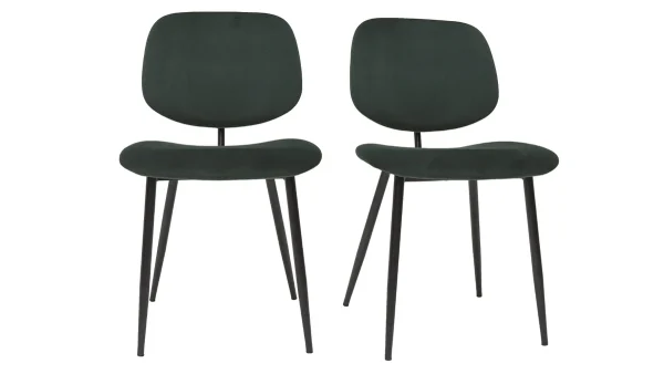 Chaises En Tissu Velours Vert Et Métal Noir (lot De 2) TOBIAS 1