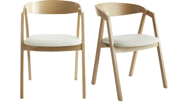 Authentic Original licence Chaises Scandinaves En Bois Clair Chêne Massif Et Tissu Effet Laine Bouclée écru (lot De 2) LOVA 1