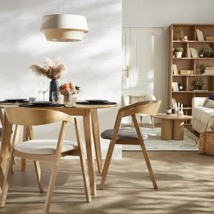 Authentic Original licence Chaises Scandinaves En Bois Clair Chêne Massif Et Tissu Effet Laine Bouclée écru (lot De 2) LOVA 23