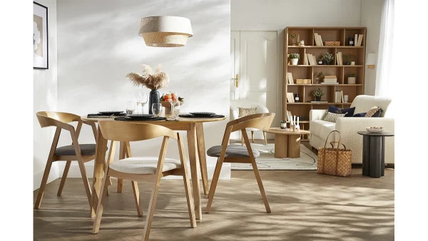 Authentic Original licence Chaises Scandinaves En Bois Clair Chêne Massif Et Tissu Effet Laine Bouclée écru (lot De 2) LOVA 8