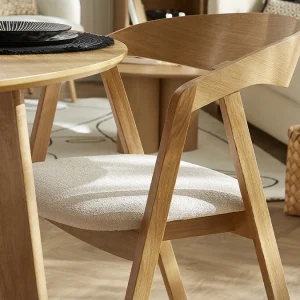 Authentic Original licence Chaises Scandinaves En Bois Clair Chêne Massif Et Tissu Effet Laine Bouclée écru (lot De 2) LOVA 25