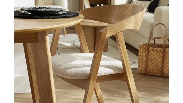 Authentic Original licence Chaises Scandinaves En Bois Clair Chêne Massif Et Tissu Effet Laine Bouclée écru (lot De 2) LOVA 9