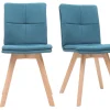 belle Chaises Scandinaves En Tissu Bleu Et Bois Clair Massif (lot De 2) THEA 22