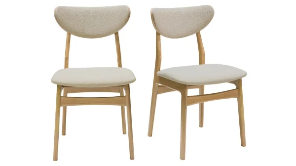 Distributeur Officiel Chaises Scandinaves En Tissu Effet Laine Bouclée Beige Et Bois Clair Chêne Massif (lot De 2) MAYA 1