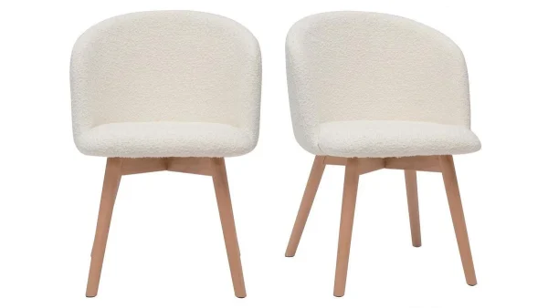 Service Clients Dédié Chaises Scandinaves En Tissu Effet Laine Bouclée Et Bois Clair Massif (lot De 2) VANITY 1