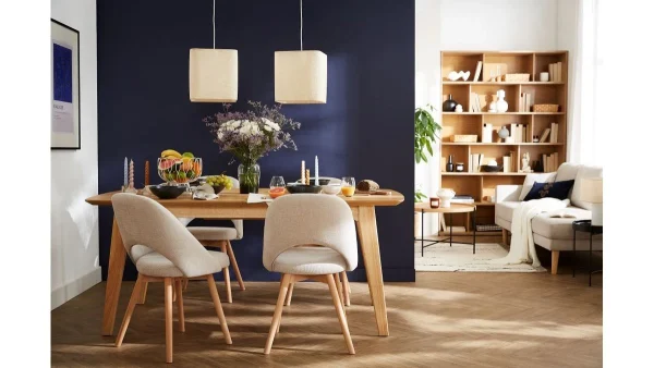 Chaises Scandinaves En Tissu Effet Velours Texturé Beige Et Bois Clair Massif (lot De 2) COSETTE 8