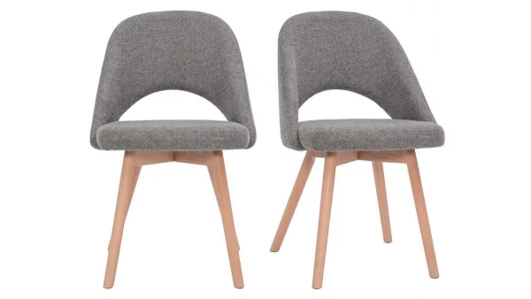 Chaises Scandinaves En Tissu Effet Velours Texturé Gris Et Bois Clair Massif (lot De 2) COSETTE Prestation Et Rapide 1