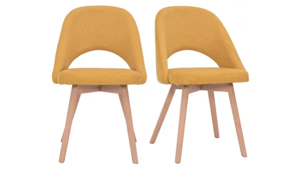 à prix réduits Chaises Scandinaves En Tissu Effet Velours Texturé Jaune Moutarde Et Bois Clair Massif (lot De 2) COSETTE 1