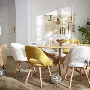 à prix réduits Chaises Scandinaves En Tissu Effet Velours Texturé Jaune Moutarde Et Bois Clair Massif (lot De 2) COSETTE 22