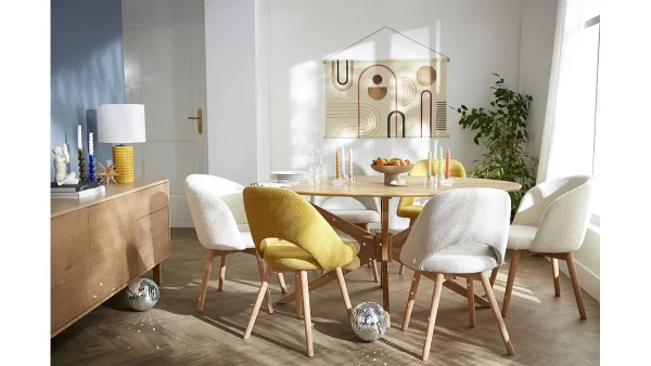 à prix réduits Chaises Scandinaves En Tissu Effet Velours Texturé Jaune Moutarde Et Bois Clair Massif (lot De 2) COSETTE 8