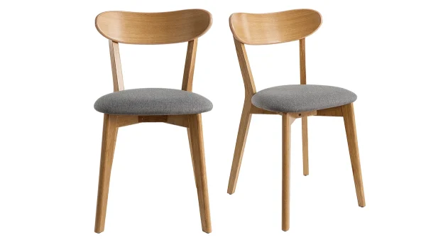 mode pas cher Chaises Vintage Bois Clair Chêne Et Tissu Gris (lot De 2) DOVE 1