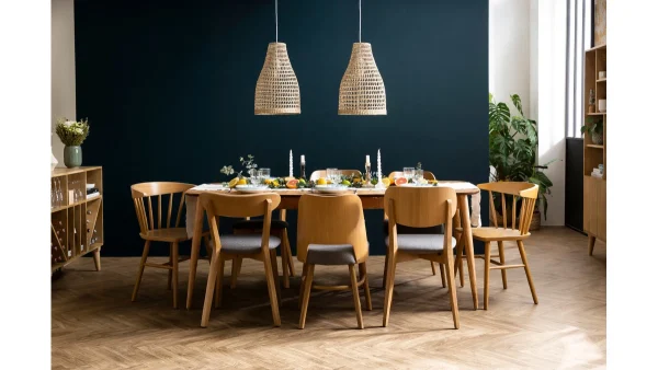 vente en ligne Chaises Vintage Bois Clair Chêne Et Tissu Gris (lot De 2) EDITO 8