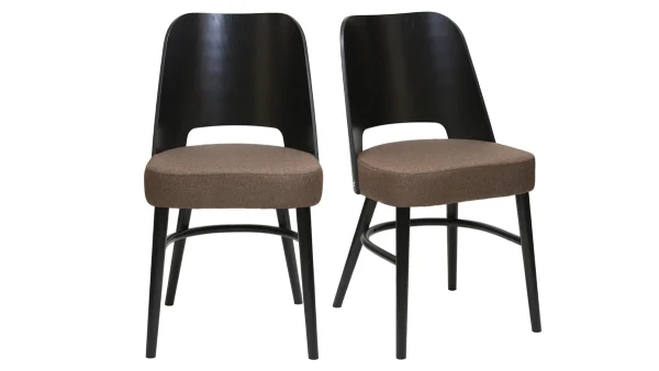 Chaises Vintage Bois Noir Et Tissu Marron (lot De 2) EDITO 1