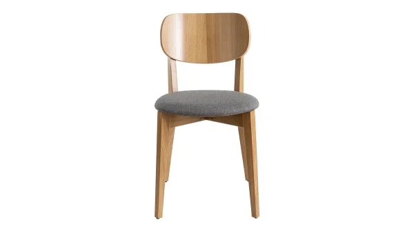 Chaises Vintage En Bois Chêne Clair Et Assise En Tissu Gris Clair (lot De 2) LUCIA 3