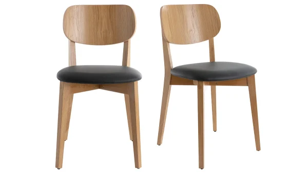Chaises Vintage En Bois Clair Chêne Et Assise Noire (lot De 2) LUCIA Acheter Maintenant 1