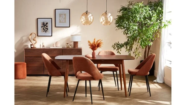 prix pas cher Chaises Vintage En Tissu Effet Velours Texturé Terre Brûlée Et Métal Noir (lot De 2) COSETTE 8
